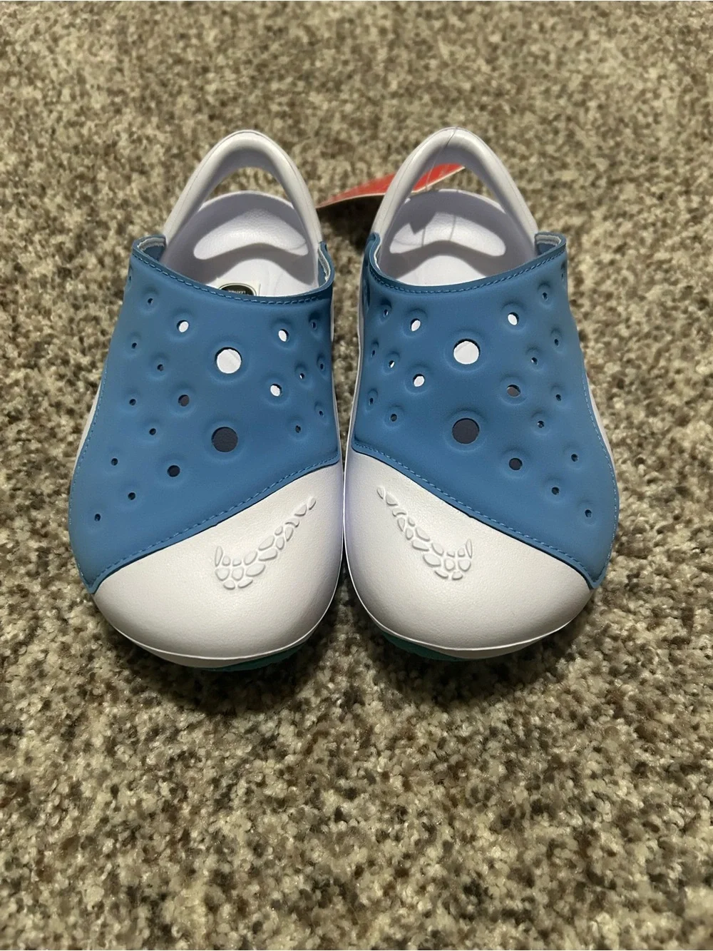 Nike Aquaswoosh Kids Blue and White Sandals with Breathable Perforated Upper